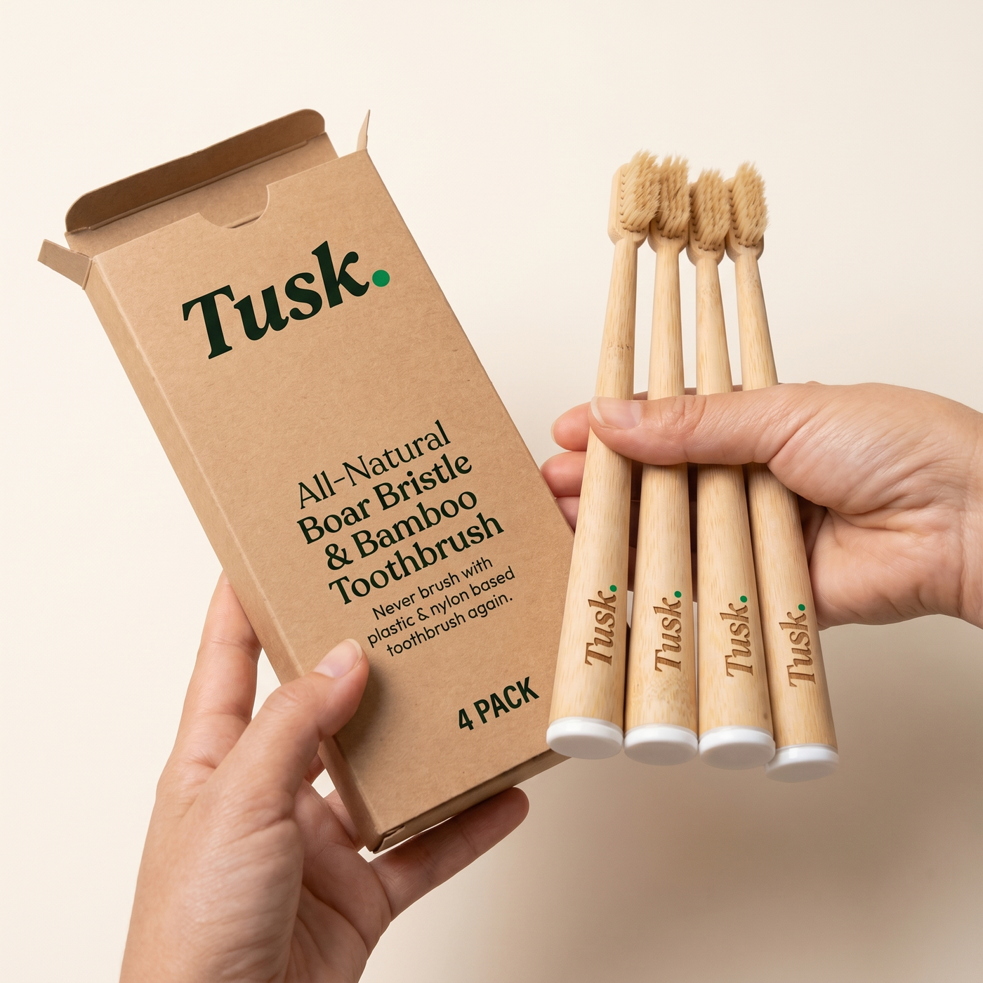 Tusk Boar Bristle & Bamboo Toothbrush (4 Pack)